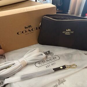 Coach Dark Brown Wristlet with Gold Details